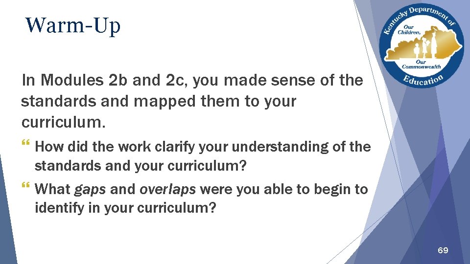 Warm-Up In Modules 2 b and 2 c, you made sense of the standards