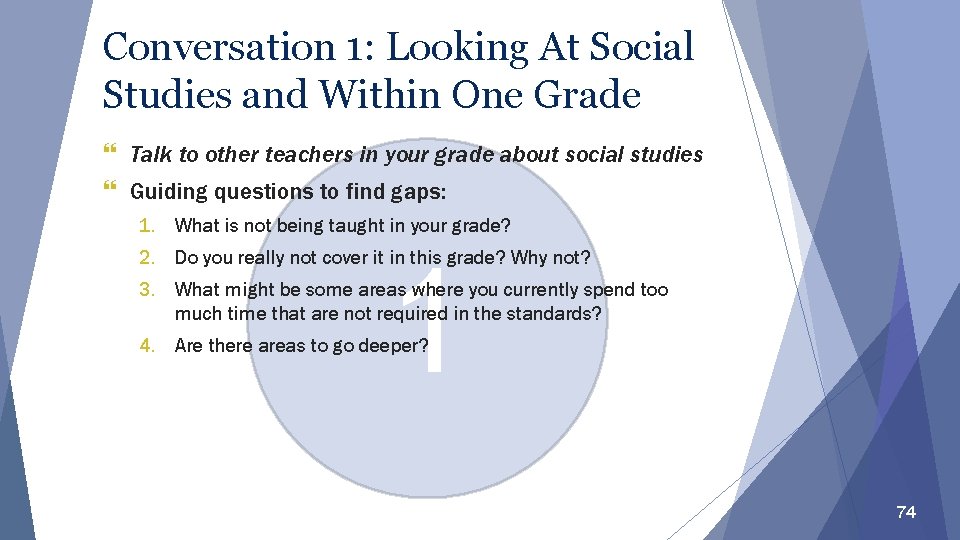 Conversation 1: Looking At Social Studies and Within One Grade Talk to other teachers