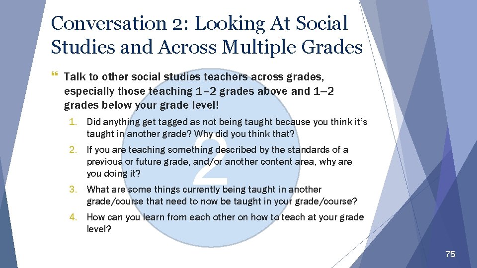 Conversation 2: Looking At Social Studies and Across Multiple Grades Talk to other social