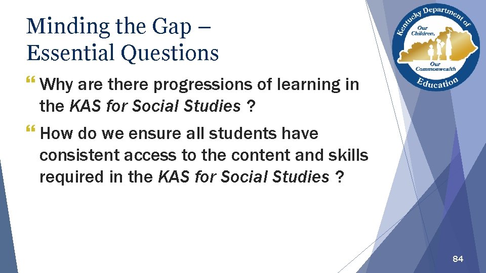 Minding the Gap – Essential Questions Why are there progressions of learning in the