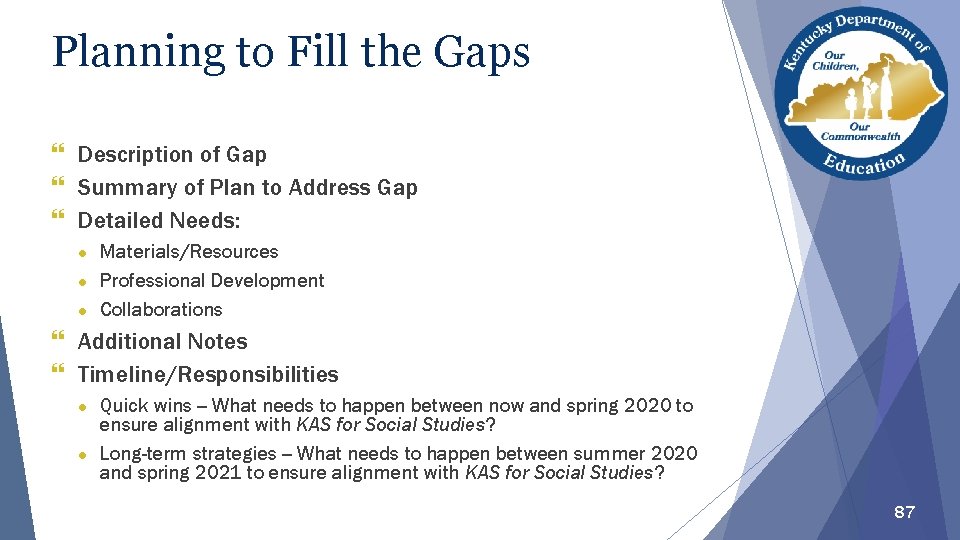 Planning to Fill the Gaps Description of Gap Summary of Plan to Address Gap