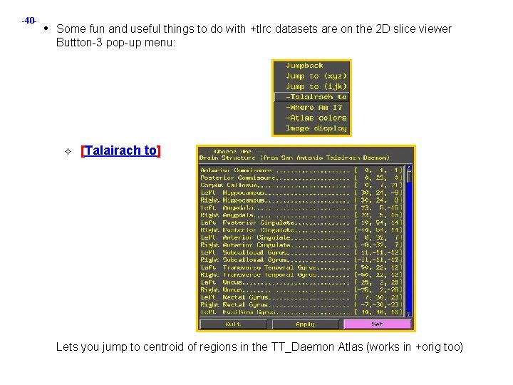 -40 - • Some fun and useful things to do with +tlrc datasets are