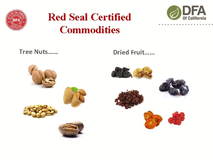 Red Seal Certified Commodities Tree Nuts…… Dried Fruit…… 