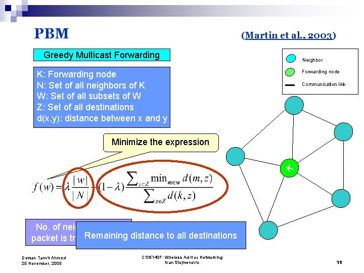 PBM (Martin et al. , 2003) Greedy Multicast Forwarding Neighbor Forwarding node K: Forwarding