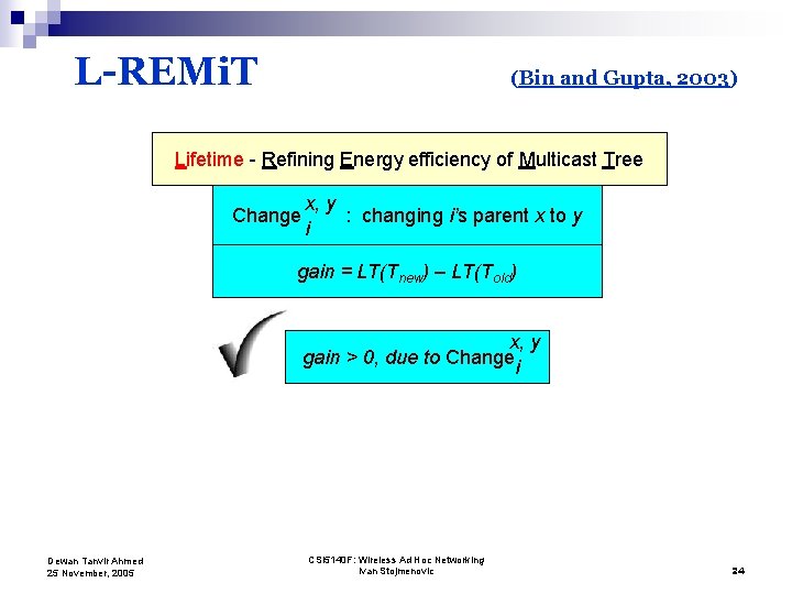L-REMi. T (Bin and Gupta, 2003) Lifetime - Refining Energy efficiency of Multicast Tree