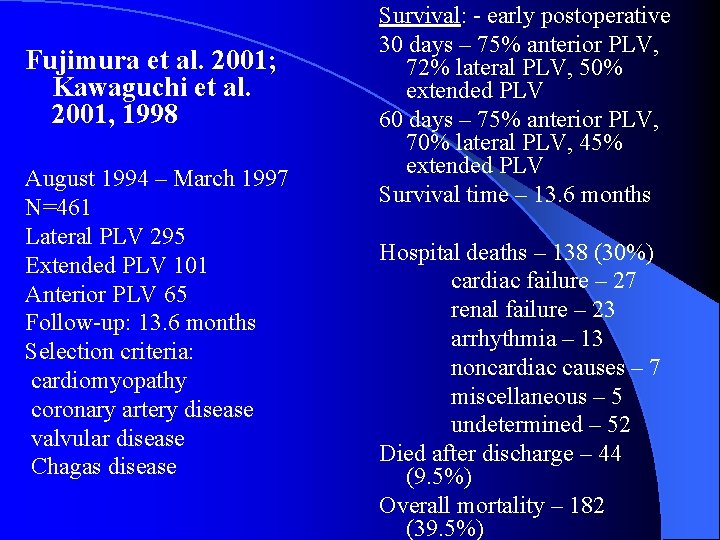 Fujimura et al. 2001; Kawaguchi et al. 2001, 1998 August 1994 – March 1997