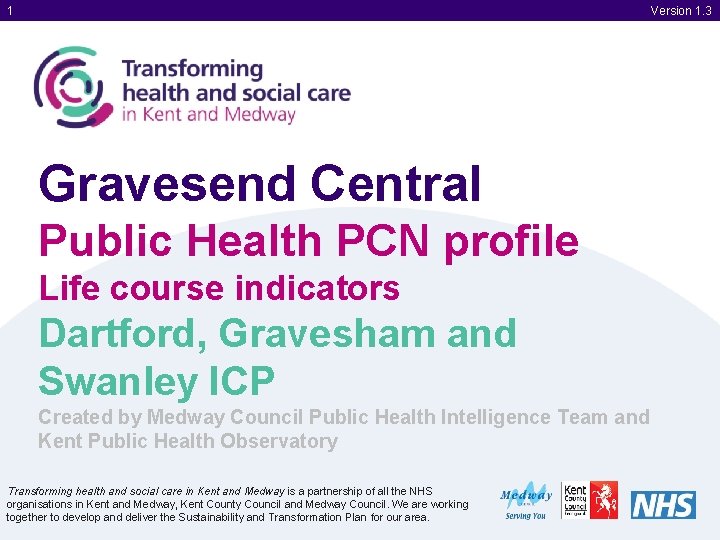 1 Version 1. 3 Gravesend Central Public Health PCN profile Life course indicators Dartford,