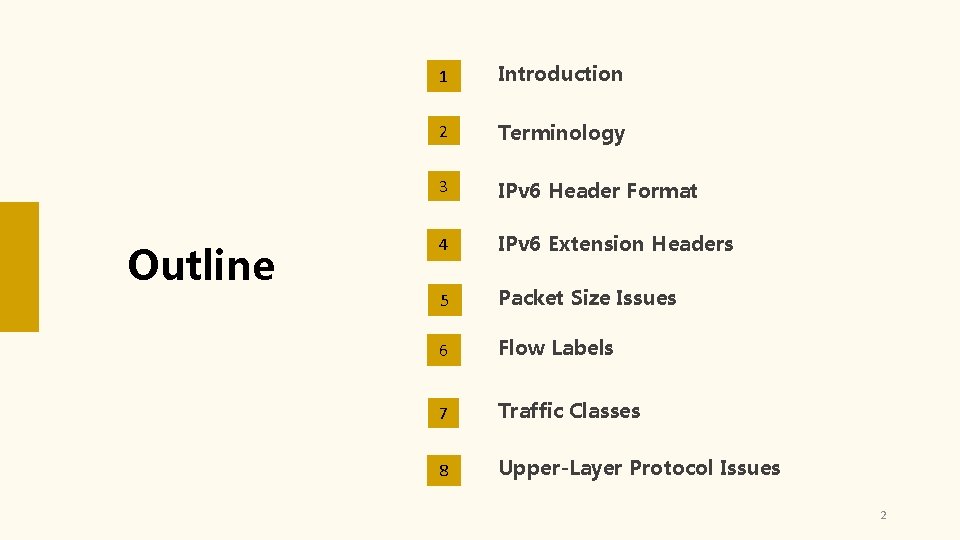 Outline 1 Introduction 2 Terminology 3 IPv 6 Header Format 4 IPv 6 Extension