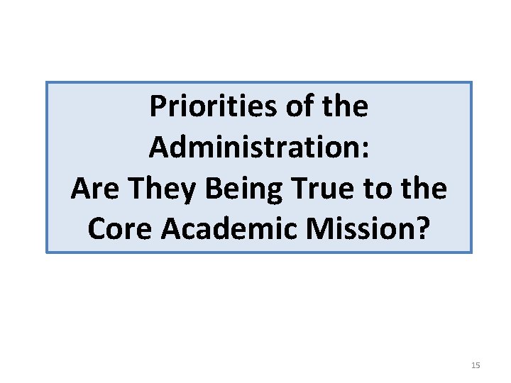 Priorities of the Administration: Are They Being True to the Core Academic Mission? 15
