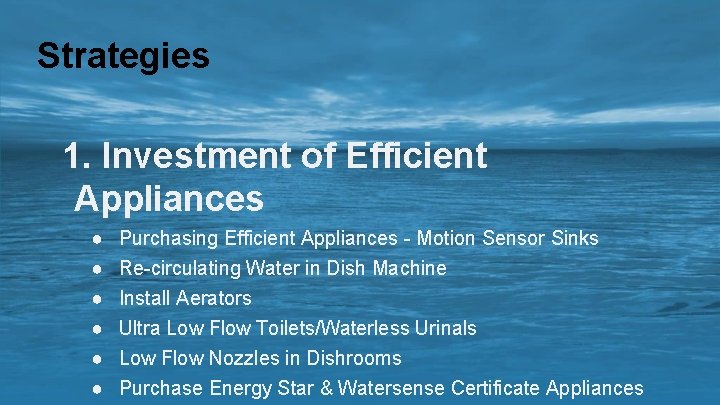 Strategies 1. Investment of Efficient Appliances ● ● ● Purchasing Efficient Appliances - Motion