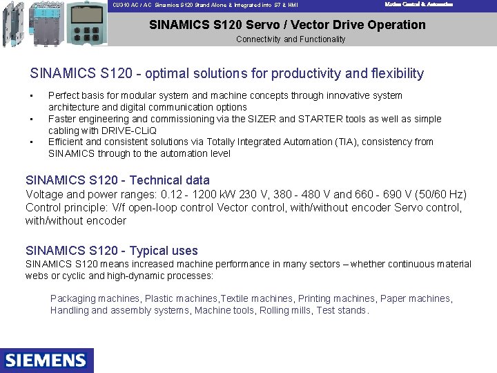 CU 310 AC / AC Sinamics S 120 Stand Alone & Integrated into S