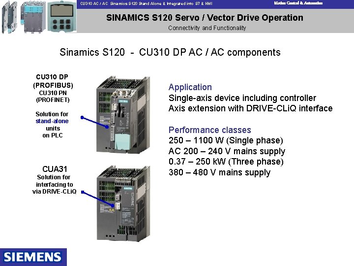 CU 310 AC / AC Sinamics S 120 Stand Alone & Integrated into S