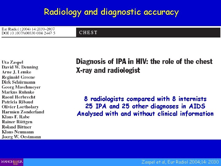 Radiology and diagnostic accuracy 8 radiologists compared with 8 internists 25 IPA and 25