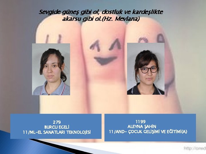 Sevgide güneş gibi ol, dostluk ve kardeşlikte akarsu gibi ol. (Hz. Mevlana) 279 BURCU