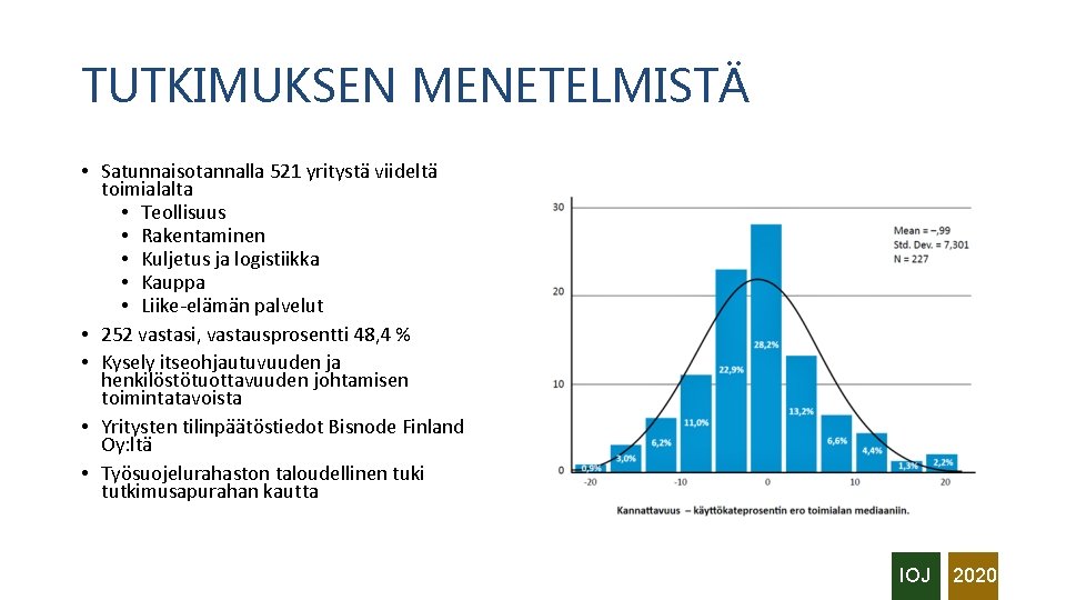 TUTKIMUKSEN MENETELMISTÄ • Satunnaisotannalla 521 yritystä viideltä toimialalta • Teollisuus • Rakentaminen • Kuljetus