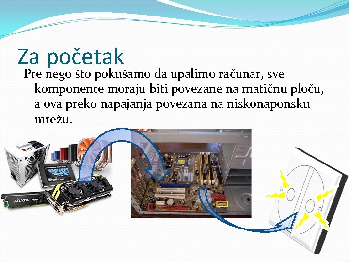 Za početak Pre nego što pokušamo da upalimo računar, sve komponente moraju biti povezane