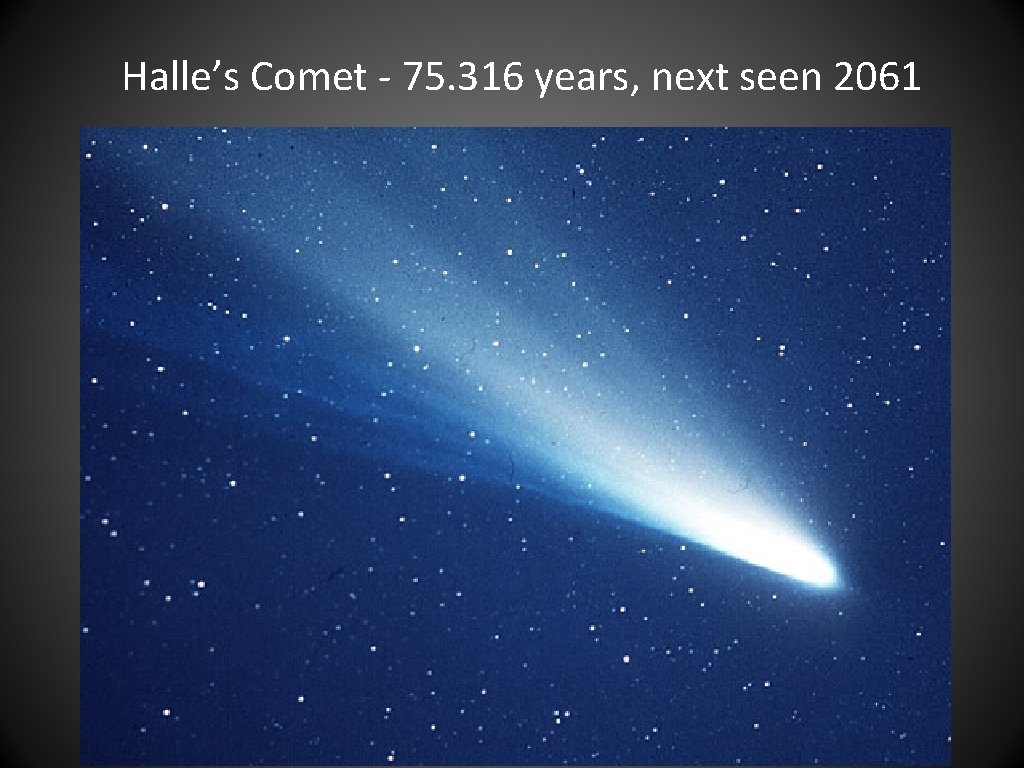 Halle’s Comet - 75. 316 years, next seen 2061 