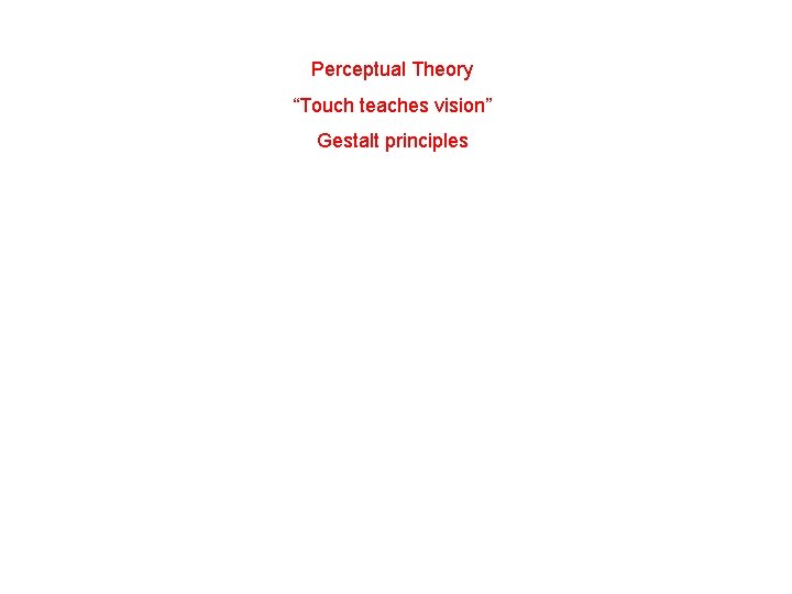 Perceptual Theory “Touch teaches vision” Gestalt principles 