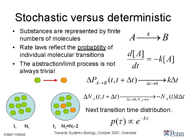 Stochastic versus deterministic • Substances are represented by finite numbers of molecules • Rate