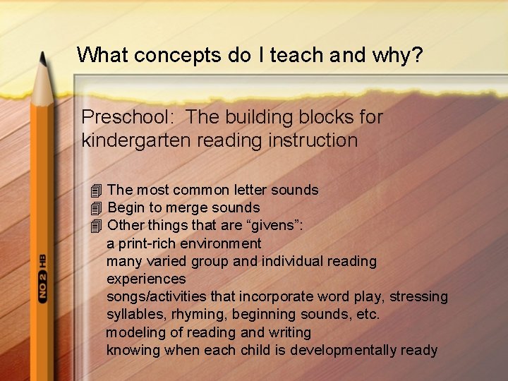 What concepts do I teach and why? Preschool: The building blocks for kindergarten reading