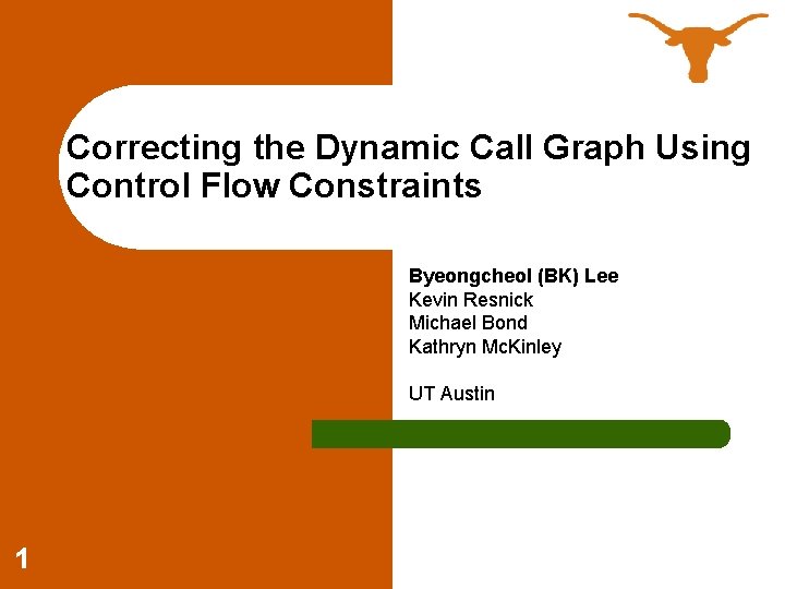Correcting the Dynamic Call Graph Using Control Flow Constraints Byeongcheol (BK) Lee Kevin Resnick