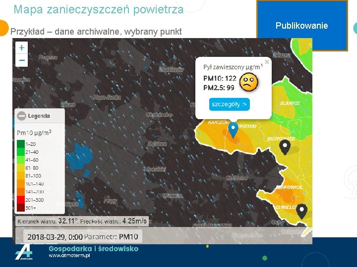 Mapa zanieczyszczeń powietrza Przykład – dane archiwalne, wybrany punkt Publikowanie 