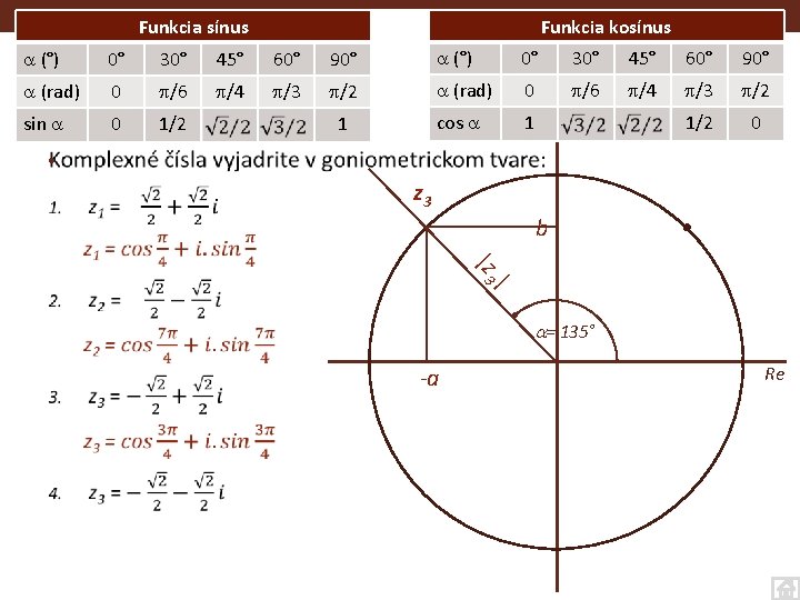 Funkcia kosínus Funkcia sínus (°) 0° 30° 45° 60° (°) 90° 0° 30° 45°