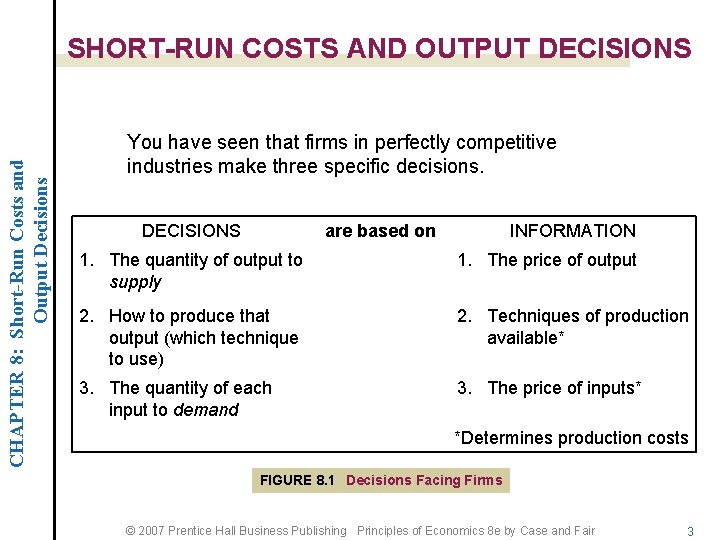 CHAPTER 8: Short-Run Costs and Output Decisions SHORT-RUN COSTS AND OUTPUT DECISIONS You have