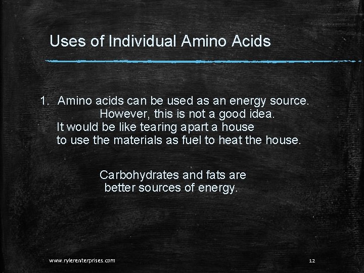 Uses of Individual Amino Acids 1. Amino acids can be used as an energy Uses of Individual Amino Acids 1. Amino acids can be used as an energy