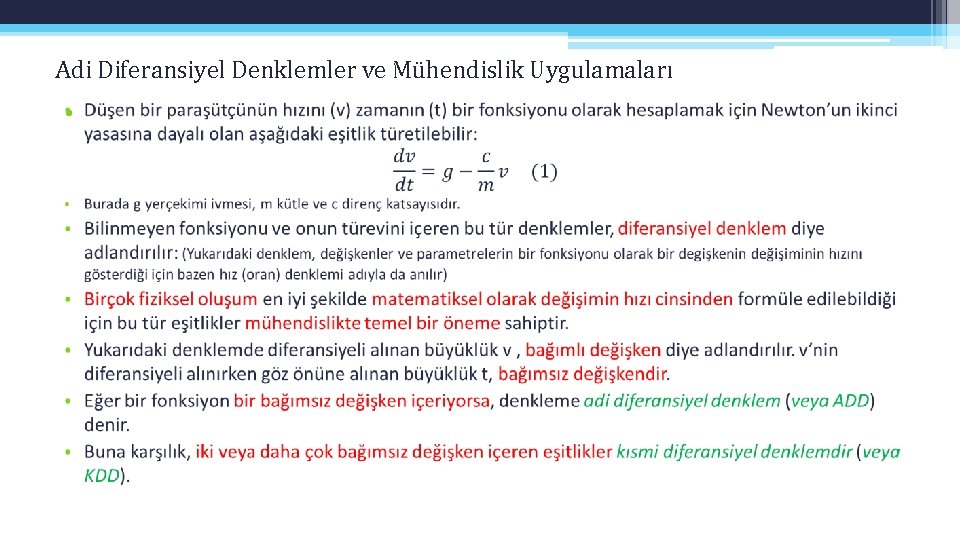 Adi Diferansiyel Denklemler ve Mühendislik Uygulamaları • 