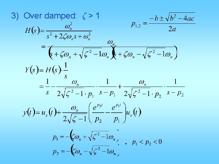 3) Over damped: ζ > 1 