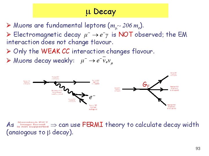  Decay Ø Muons are fundamental leptons (m ~ 206 me). Ø Electromagnetic decay