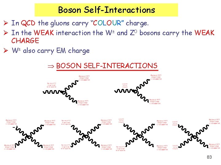 Boson Self-Interactions Ø In QCD the gluons carry “COLOUR” charge. Ø In the WEAK