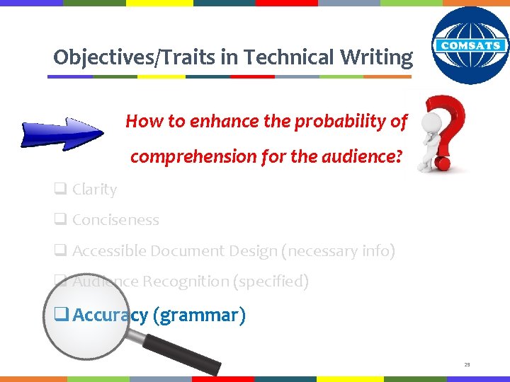 Objectives/Traits in Technical Writing How to enhance the probability of comprehension for the audience?