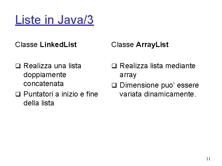 Liste in Java/3 Classe Linked. List Classe Array. List q Realizza una lista q