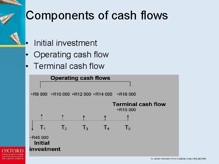 Components of cash flows • Initial investment • Operating cash flow • Terminal cash