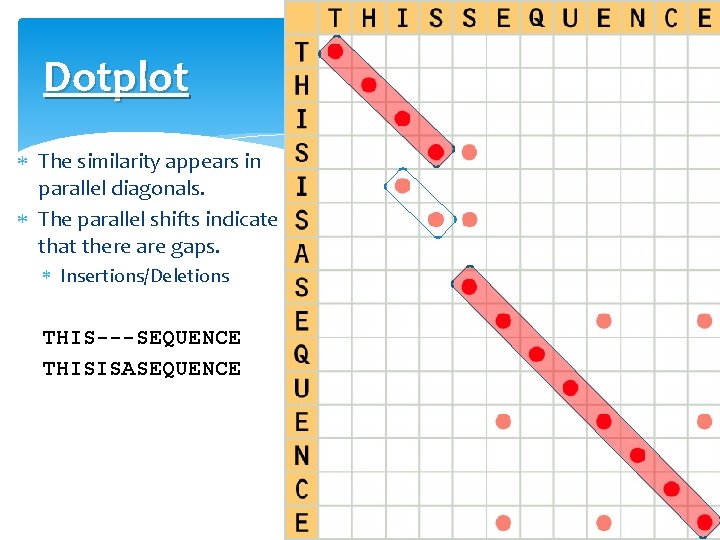 Dotplot The similarity appears in parallel diagonals. The parallel shifts indicate that there are