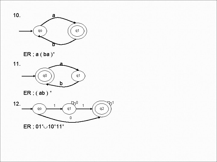 10. a qo q 1 b ER ; a ( ba )* 11. a