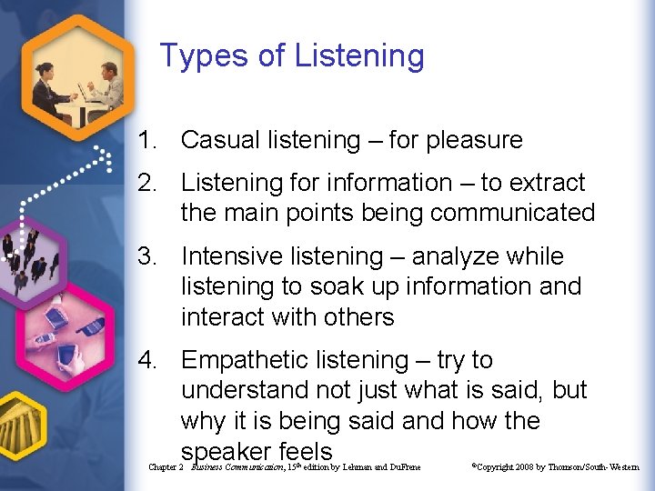 Types of Listening 1. Casual listening – for pleasure 2. Listening for information –