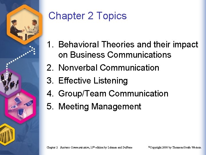 Chapter 2 Topics 1. Behavioral Theories and their impact on Business Communications 2. Nonverbal