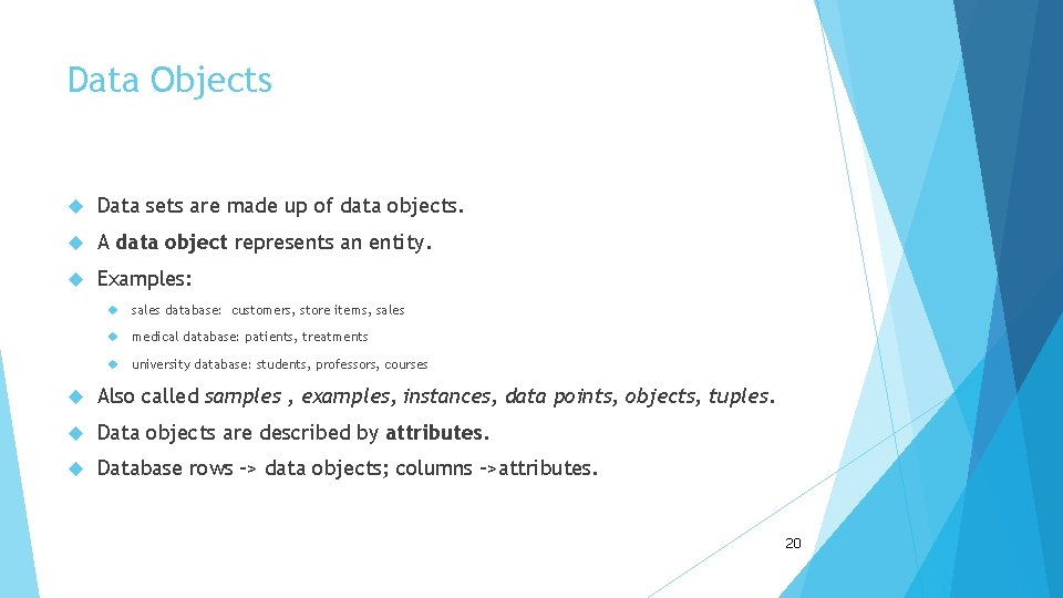 Data Objects Data sets are made up of data objects. A data object represents