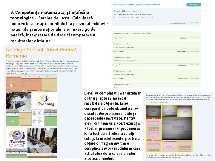 3. Competența matematică, științifică și tehnologică - Sarcina de lucru ”Calculează amprenta ta asupra