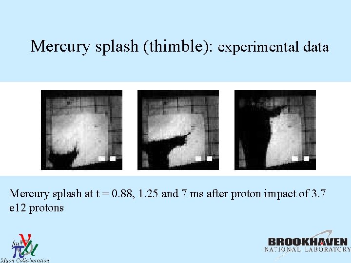 Mercury splash (thimble): experimental data Mercury splash at t = 0. 88, 1. 25