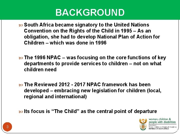 PRESENTATION NATIONAL PLAN OF ACTION FOR CHILDREN NPAC