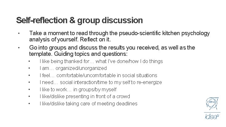 Self-reflection & group discussion • • Take a moment to read through the pseudo-scientific