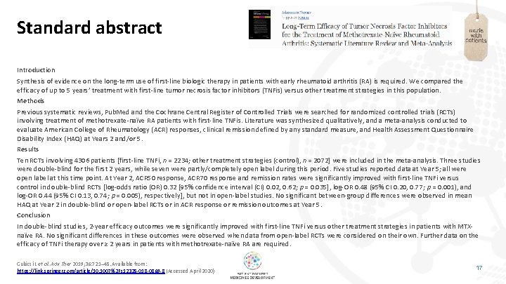 Standard abstract Introduction Synthesis of evidence on the long-term use of first-line biologic therapy