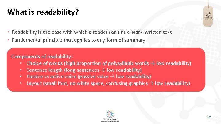 What is readability? • Readability is the ease with which a reader can understand