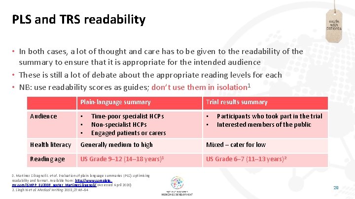 PLS and TRS readability • In both cases, a lot of thought and care