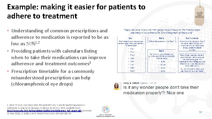 Example: making it easier for patients to adhere to treatment • Understanding of common