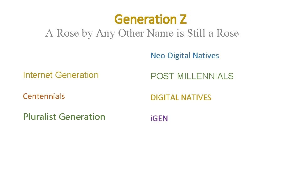 Generation Z A Rose by Any Other Name is Still a Rose Neo-Digital Natives Generation Z A Rose by Any Other Name is Still a Rose Neo-Digital Natives